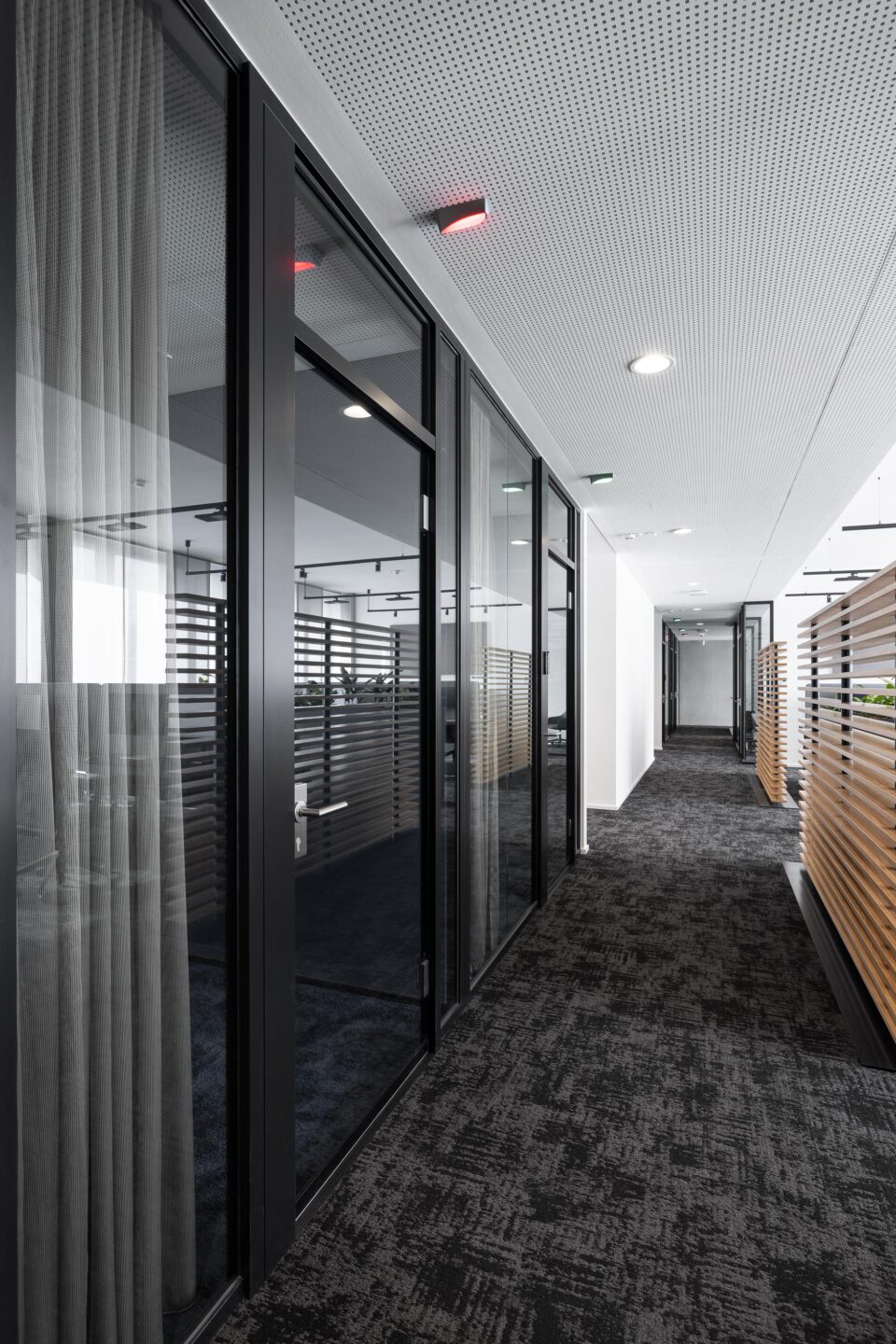 SGP Campus Ulm | Büroraum mit getönten Glaswänden und Vorhängen