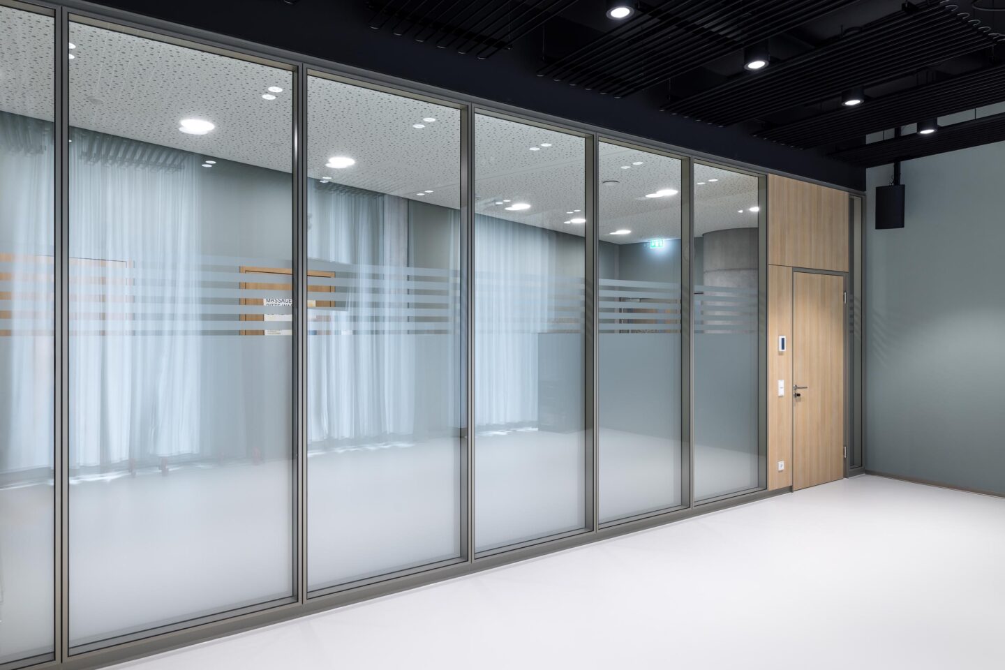 Entega Darmstadt | Meeting room fitted with fecodoor H70 and fecofix glass wall.